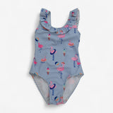 Swimsuit Blue and White Stripe with Flamingos