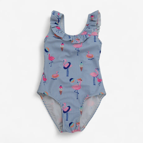 Swimsuit Blue and White Stripe with Flamingos