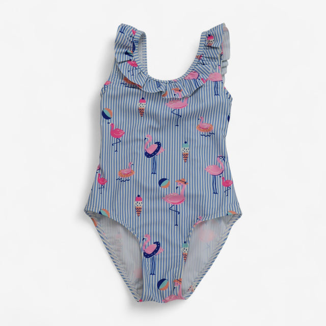 Swimsuit Blue and White Stripe with Flamingos