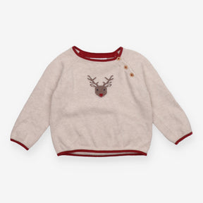 Sweater cream red edging reindeer