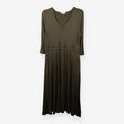Green Gold Spot Jersey Midi Dress V Neck 3/4 Sleev