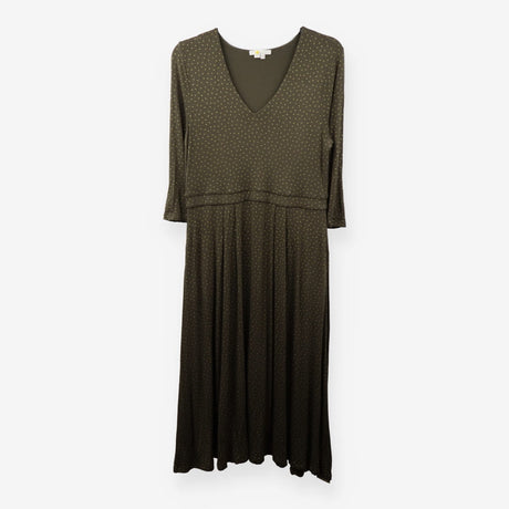 Green Gold Spot Jersey Midi Dress V Neck 3/4 Sleev