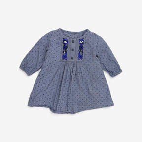Blue Spotty Embroidered Dress