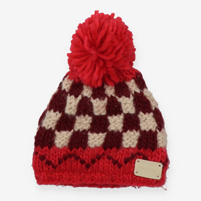 Knitted Winter Bobbled Hat red, Purple and Cream