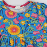 Dress LS jersey bright blue large flowers