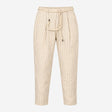 Trousers Pinstripe Linen Blend Belted Straight Leg