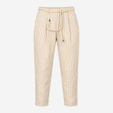 Trousers Pinstripe Linen Blend Belted Straight Leg