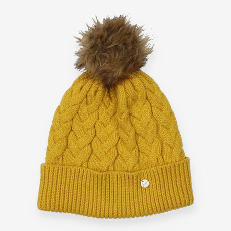 Cable Knit Bobble Hat Wool Blend Pom Pom Beanie
