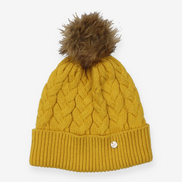 Cable Knit Bobble Hat Wool Blend Pom Pom Beanie