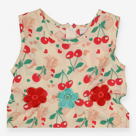 Dress cotton cream cherries pineapples