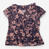 Floral Blouse Black Blush Draped Neck Short Sleeve