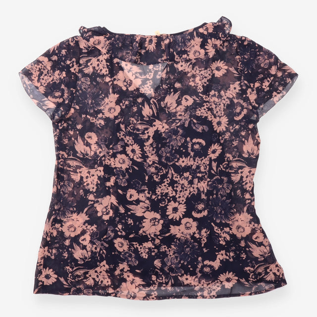 Floral Blouse Black Blush Draped Neck Short Sleeve