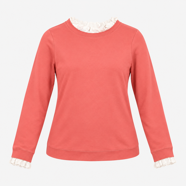 Dusty Pink Cotton Crew Neck Sweatshirt with White 