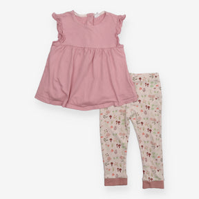 Outfit SS smock pink top cream leggings forest