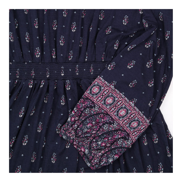 Maxi Dress Navy Ditsy Floral Print Shirred Waist