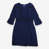 Maternity Dress Blue Velvet Trim Nursing Zip