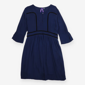 Maternity Dress Blue Velvet Trim Nursing Zip