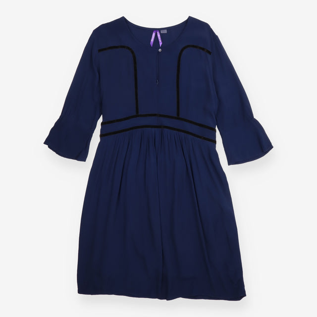 Maternity Dress Blue Velvet Trim Nursing Zip