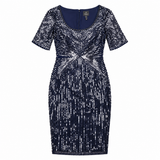 Sequin Embellished Short Sleeve Evening Midi Dress