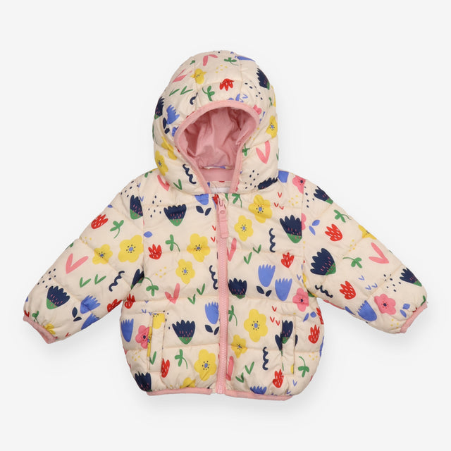 Coat padded white floral