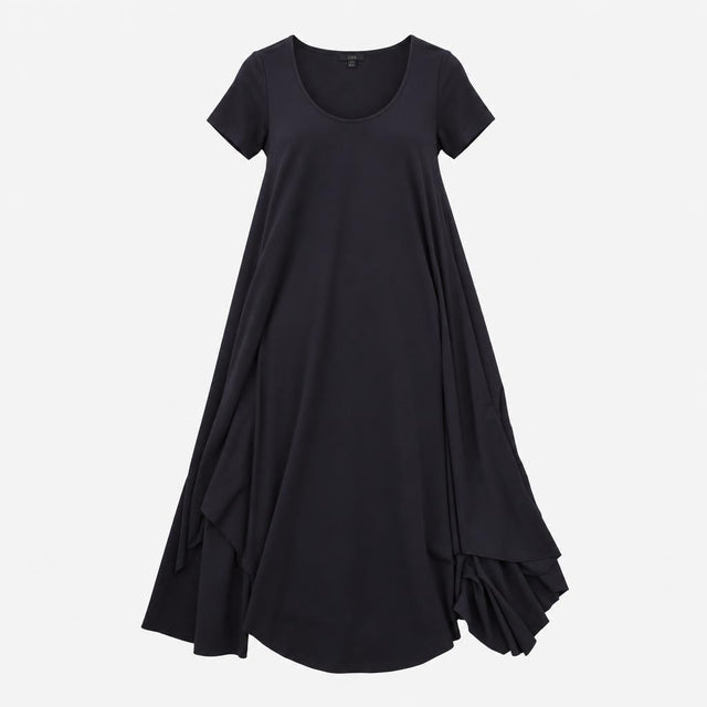 Dress Short Sleeve A-Line Scoop Neck Navy