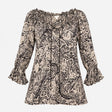 Black Cream Paisley Silk Longline Blouse with Ruff