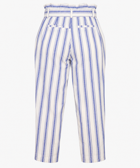 Trousers Linen Blend Striped Tie Waist Blue White 