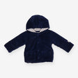 Hooded Cardigan Velour Blue with Striped Lining