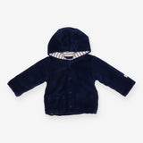 Hooded Cardigan Velour Blue with Striped Lining
