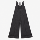 Jumpsuit Black Striped Waffle Cotton Wide Leg