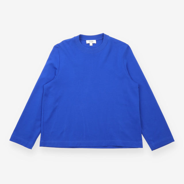 T-Shirt Cobalt Blue Long Sleeve Cotton Wide