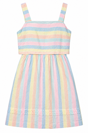 Sundress Linen Pastel Stripe Sleeveless Mini