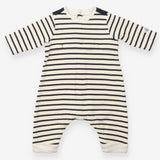 Romper Navy and Cream Stripe with Gold Poppers