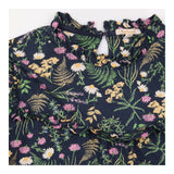 Floral Ruffle High Neck Cotton Top Navy Blue Padbu
