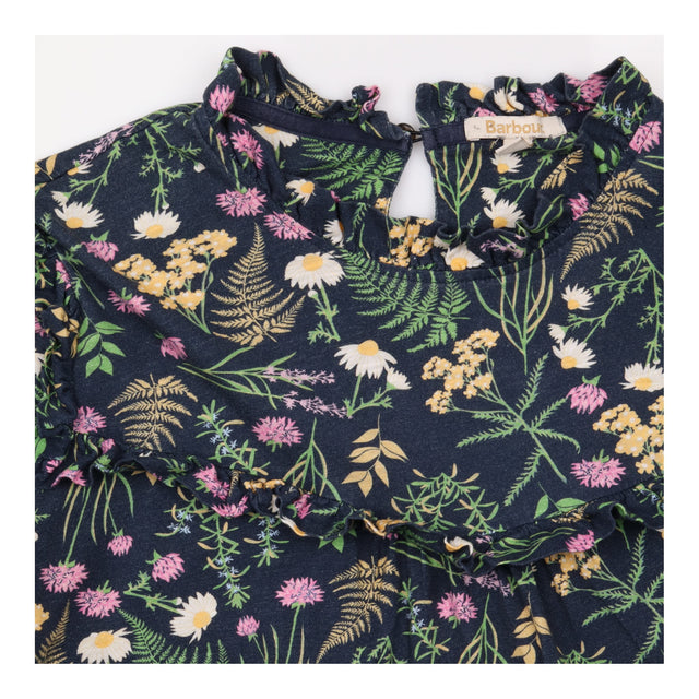Floral Ruffle High Neck Cotton Top Navy Blue Padbu