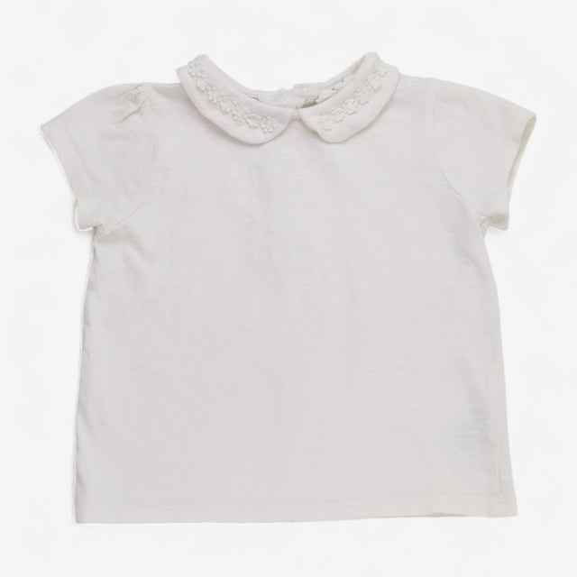 T-shirt Collared White with Daisy Detail