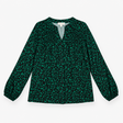 Blouse Green & Black Abstract Print Pintuck Long S