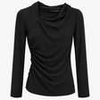 Black Cowl Neck Ruched Long Sleeve Top