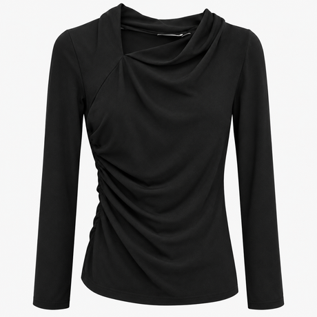 Black Cowl Neck Ruched Long Sleeve Top