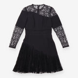 Dress Black Lace Long Sleeve Asymmetric Pleated