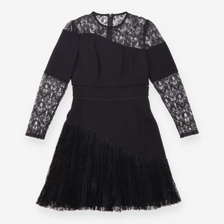 Dress Black Lace Long Sleeve Asymmetric Pleated