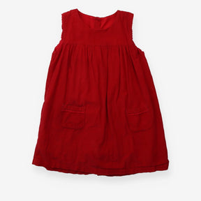 Red Pinafore Cord Dress with Pockets