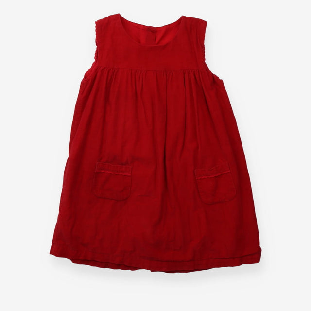 Red Pinafore Cord Dress with Pockets