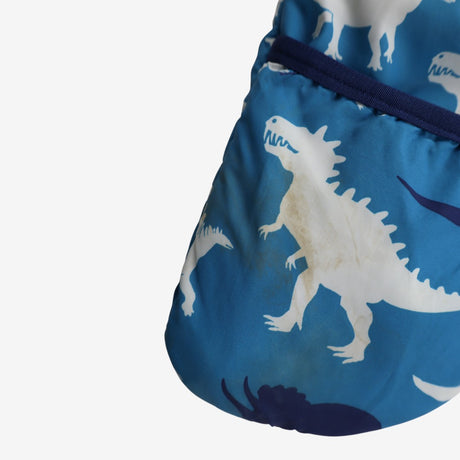 Pramsuit Blue White and navy Dinosaur Print