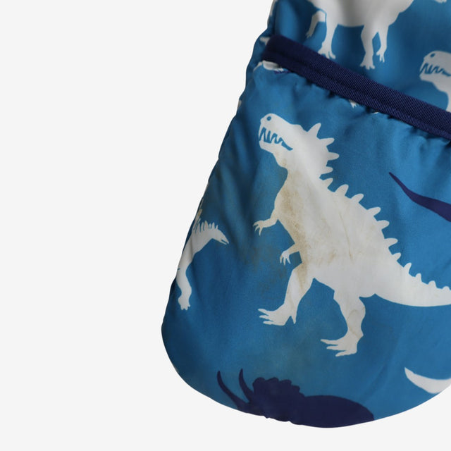 Pramsuit Blue White and navy Dinosaur Print