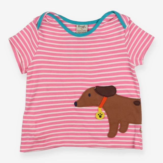T-shirt Pink and White Stripe with sausage Dog App