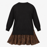 Dress Black Tan Spot Print Knit Top Flared Skirt