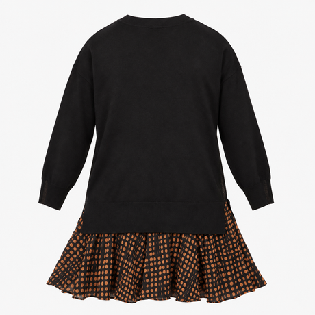 Dress Black Tan Spot Print Knit Top Flared Skirt