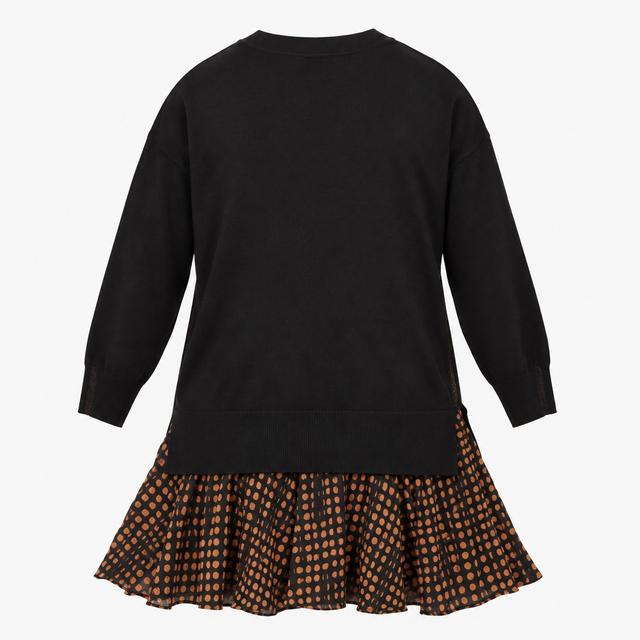 Dress Black Tan Spot Print Knit Top Flared Skirt