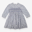 Smocked Long Sleeve Blue Floral Print